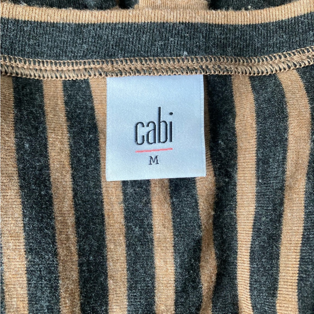 Cabi V Neck Tunic Long Sleeve Top Asymmetrical Striped Black Tan Medium - Picture 6 of 8